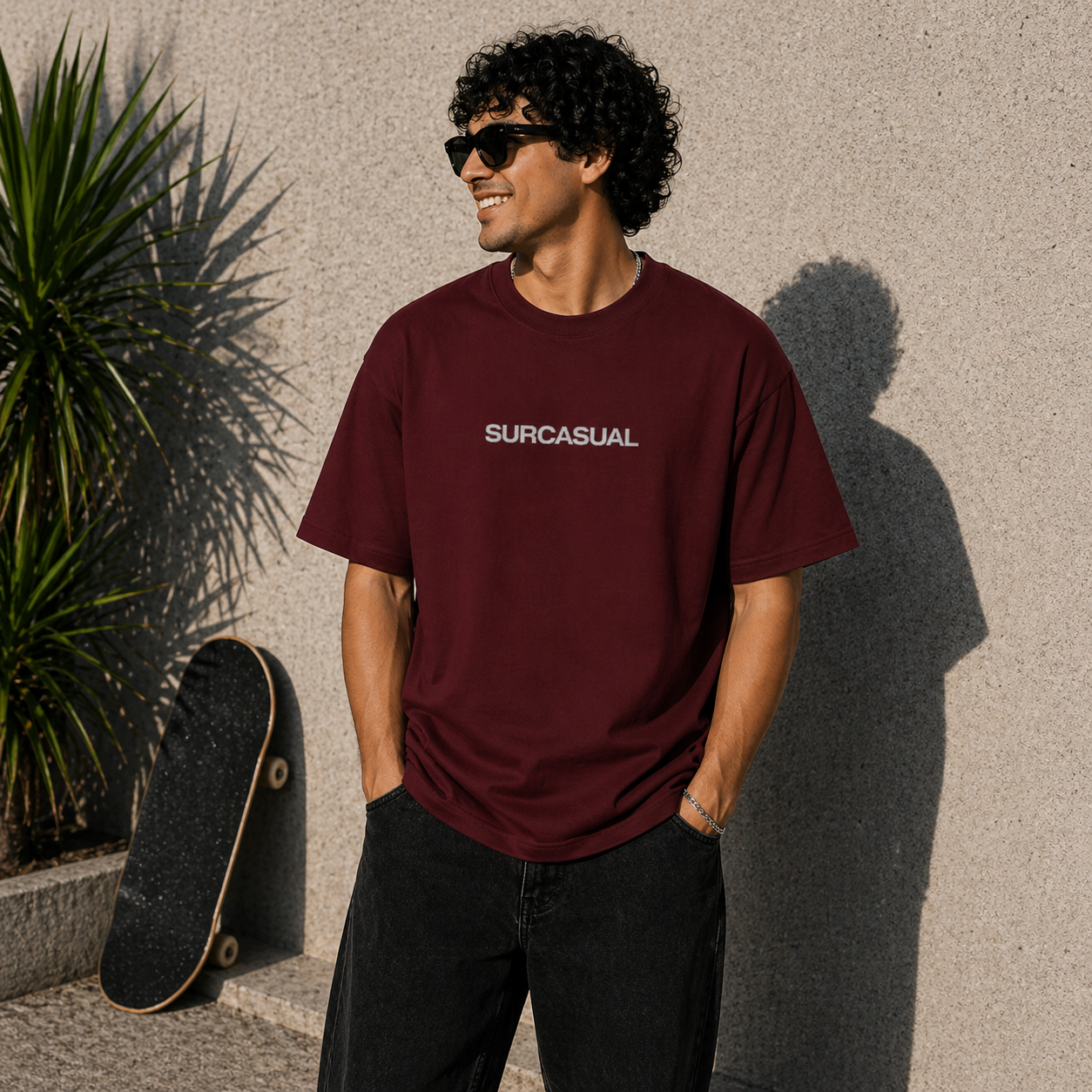 Surcasual Oversized Maroon T-Shirt – Premium Cotton Casual Streetwear