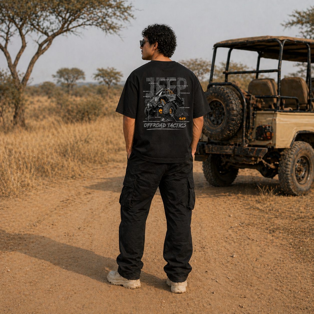 Tactical Beast 4 x 4 Oversized Black Cotton T-shirt