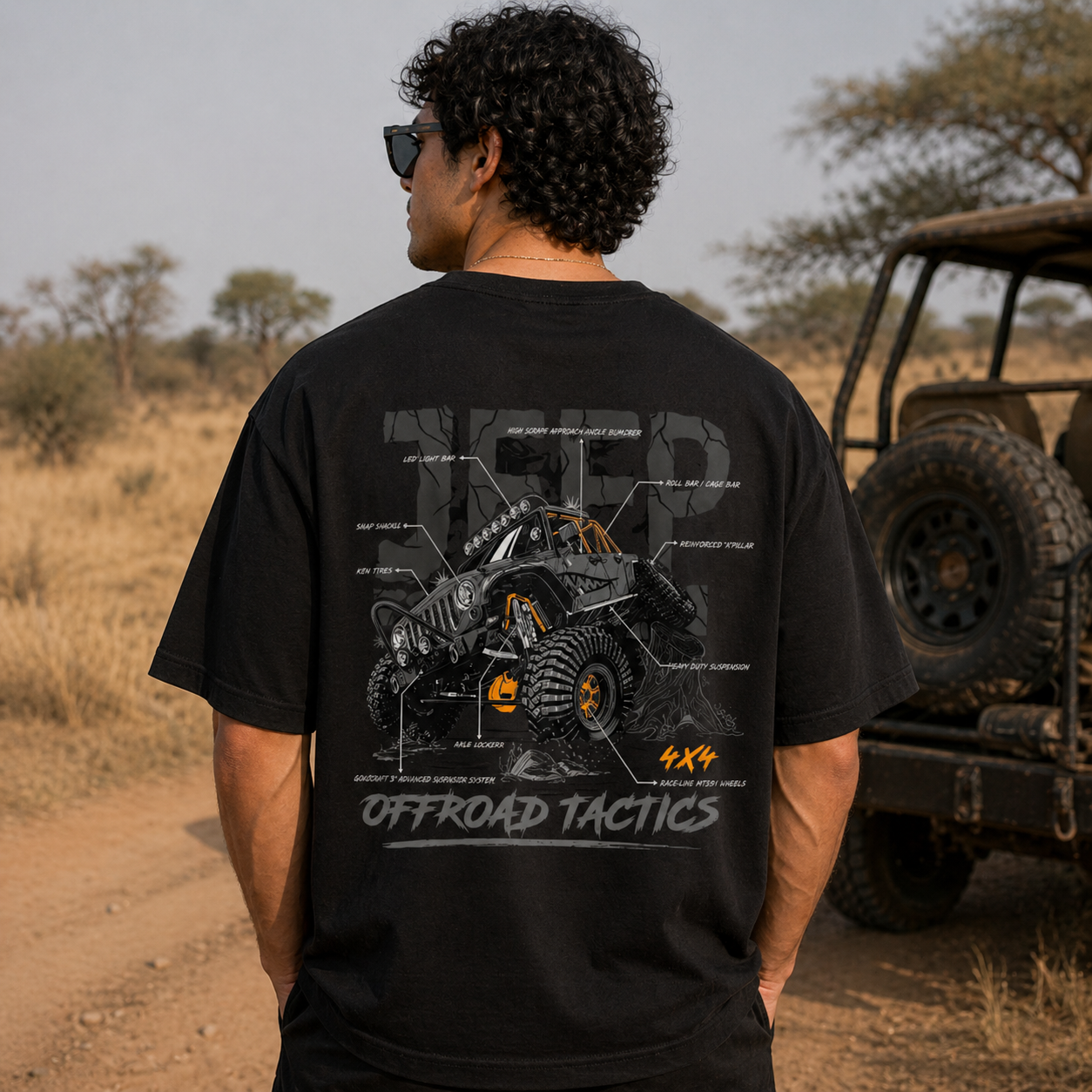 Tactical Beast 4 x 4 Oversized Black Cotton T-shirt