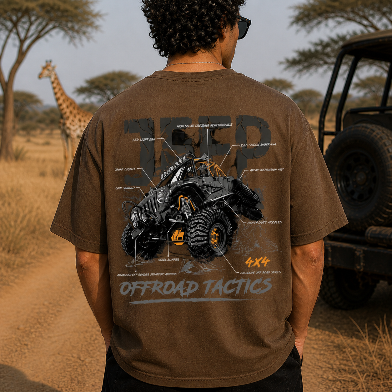 Tactical Beast 4 x 4 Oversized Brown Cotton T-shirt