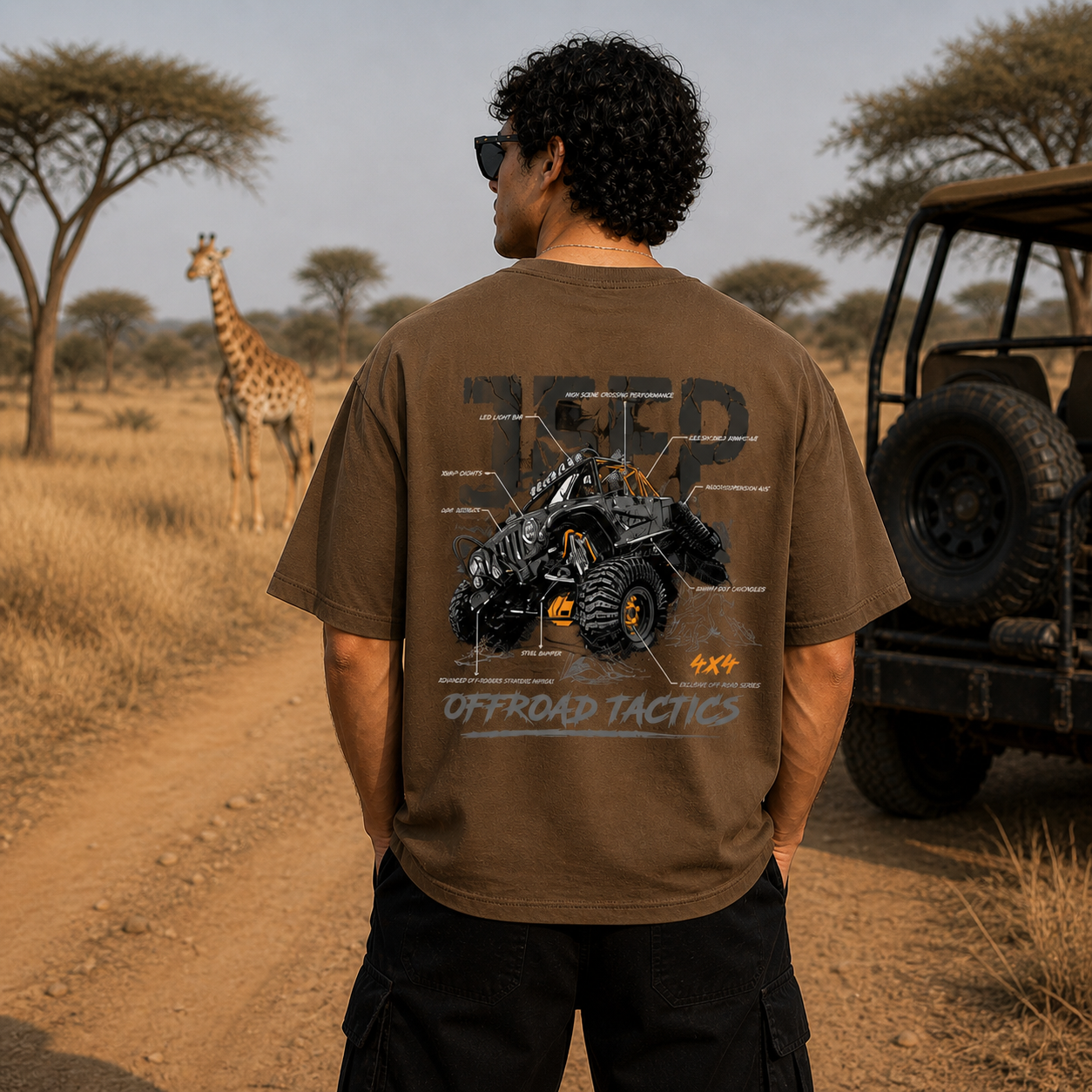 Tactical Beast 4 x 4 Oversized Brown Cotton T-shirt