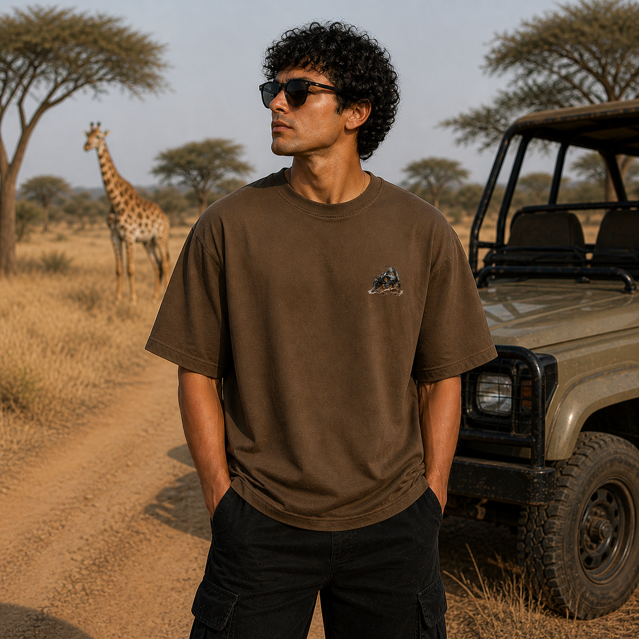 Tactical Beast 4 x 4 Oversized Brown Cotton T-shirt