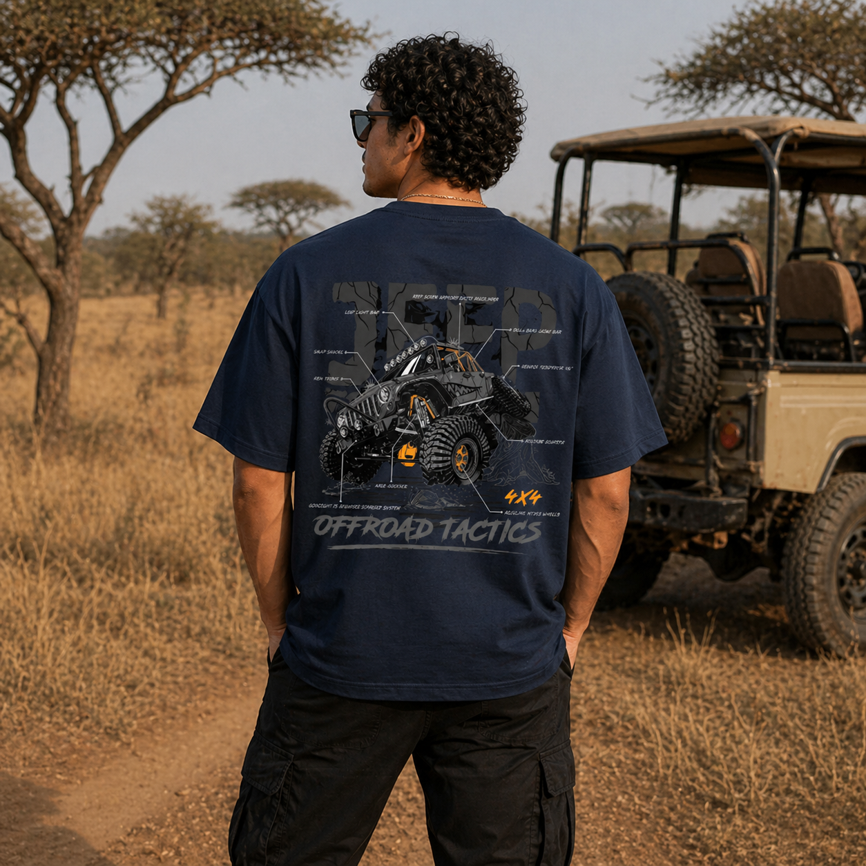 Tactical Beast 4 x 4 Oversized Navy Blue Cotton T-shirt