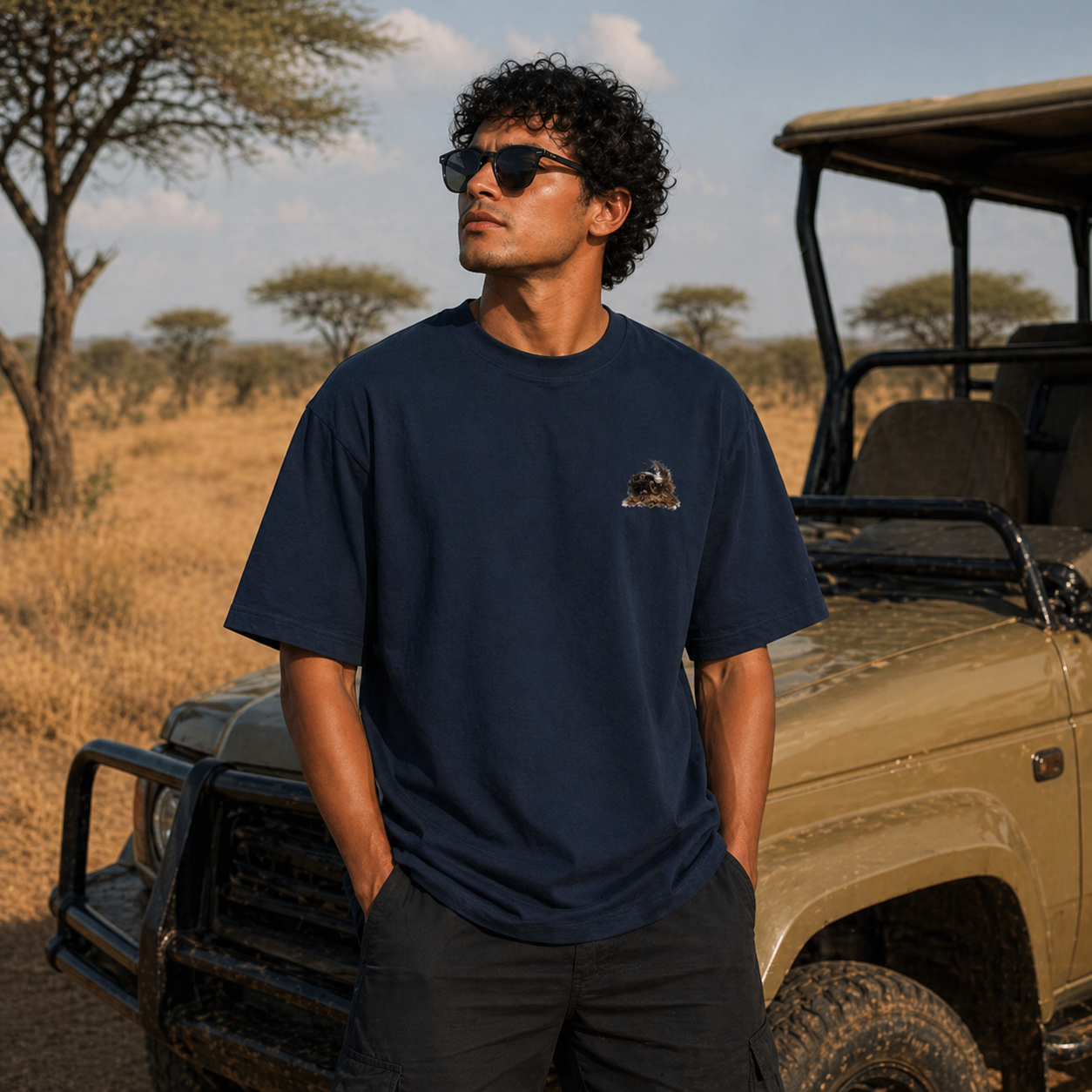 Tactical Beast 4 x 4 Oversized Navy Blue Cotton T-shirt