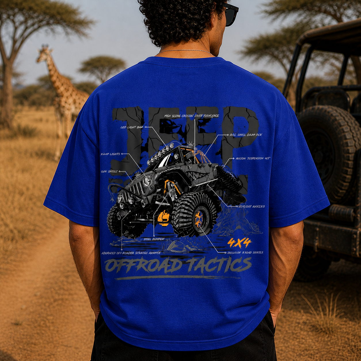 Tactical Beast 4 x 4 Oversized Royal Blue Cotton T-shirt