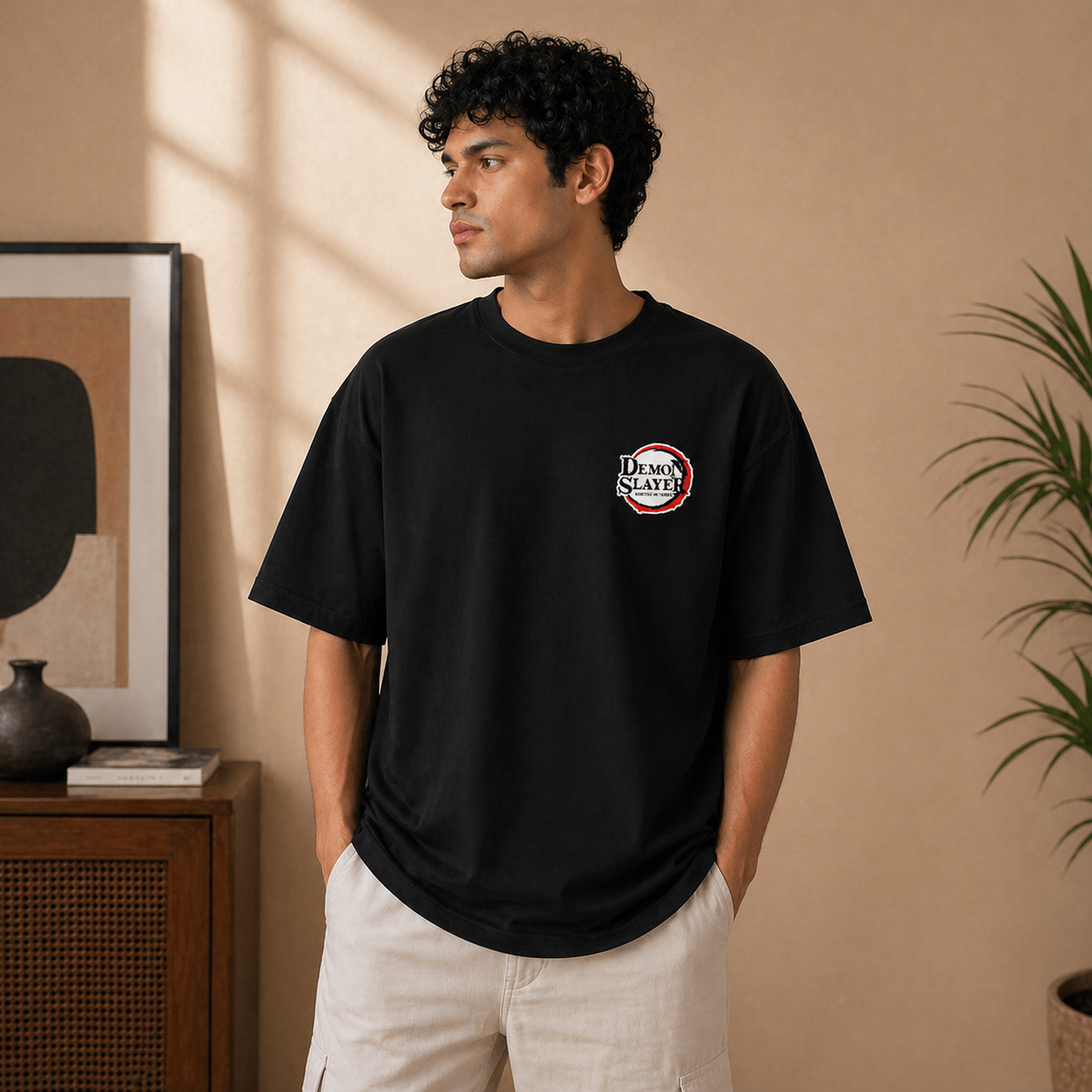 Tanjiro Oversized Cotton Black Graphic T-Shirt