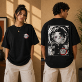 Tanjiro Oversized Cotton Black Graphic T-Shirt
