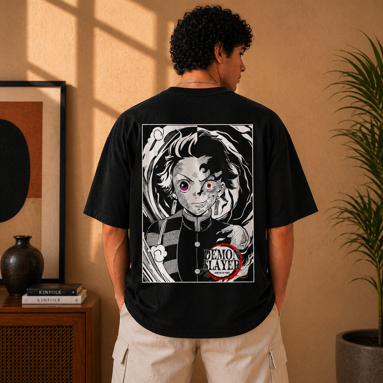 Tanjiro Oversized Cotton Black Graphic T-Shirt