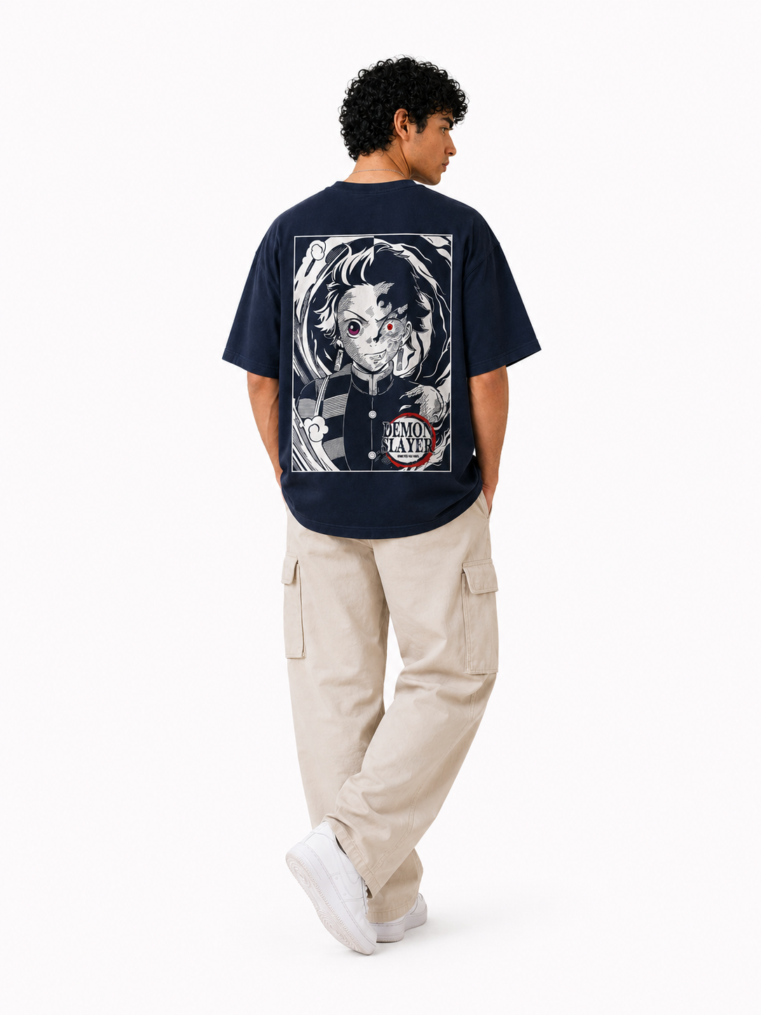 Tanjiro Oversized Cotton Navy Blue Graphic T-Shirt