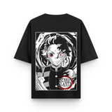 Tanjiro Oversized Cotton Black Graphic T-Shirt
