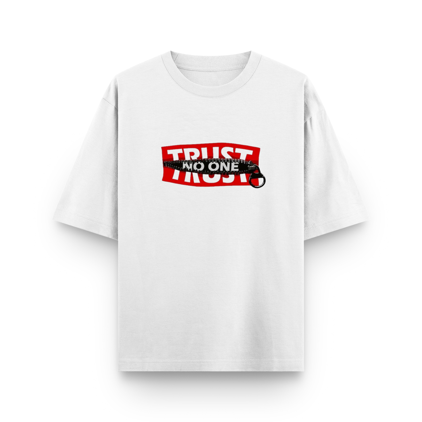 Trust No One Typography Unisex Oversized White T-Shirt