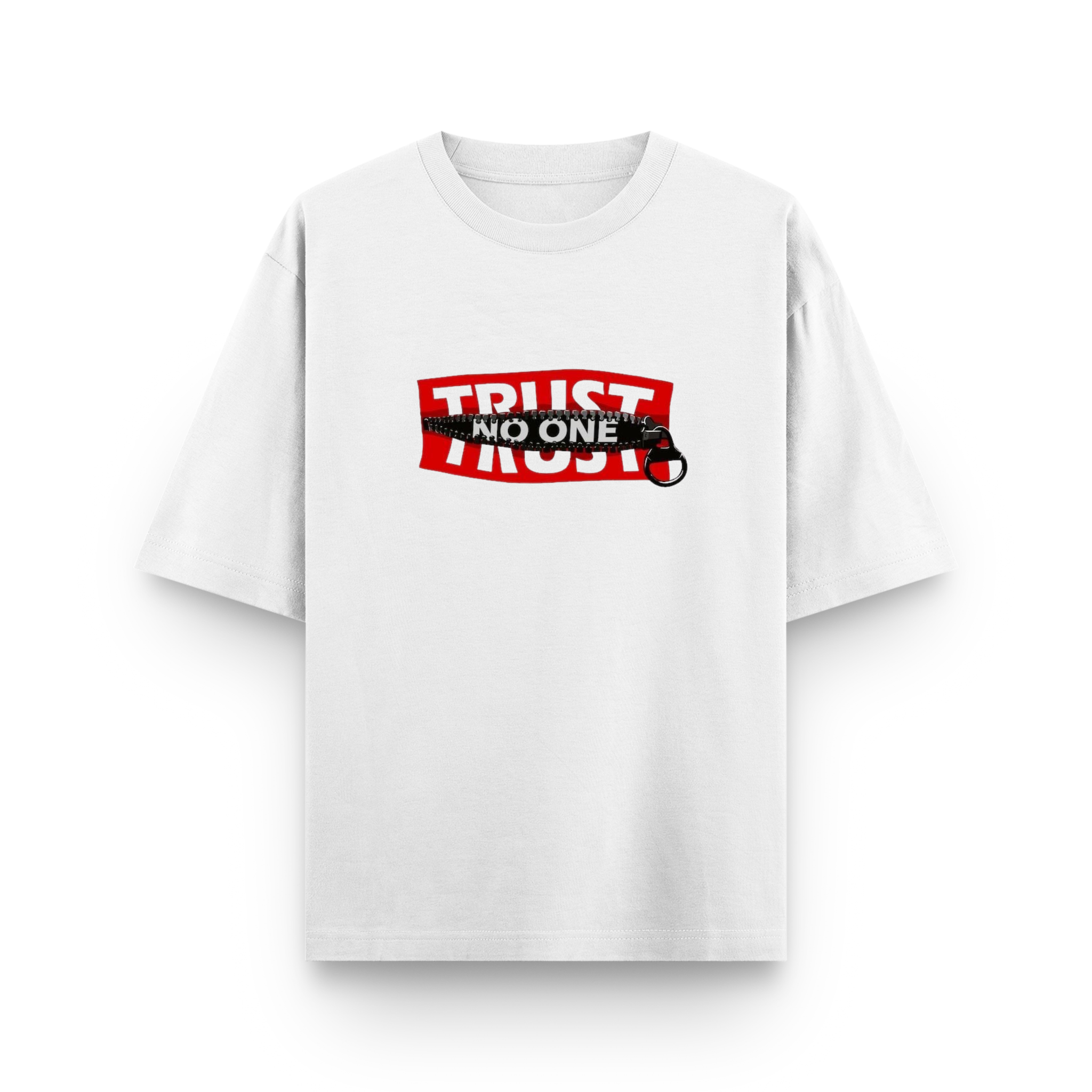 Trust No One Typography Unisex Oversized White T-Shirt
