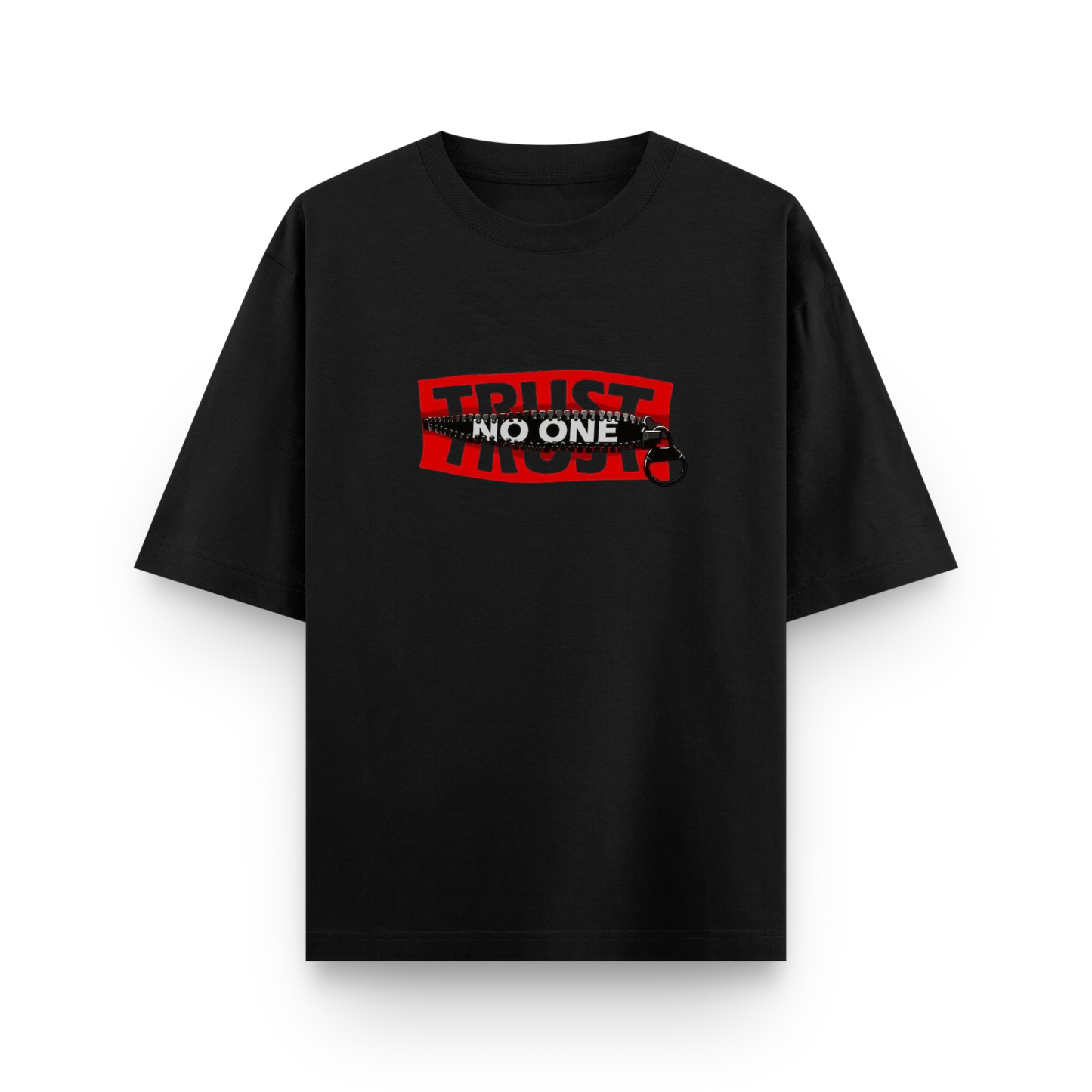 Trust No One Typography Unisex Oversized Black T-Shirt