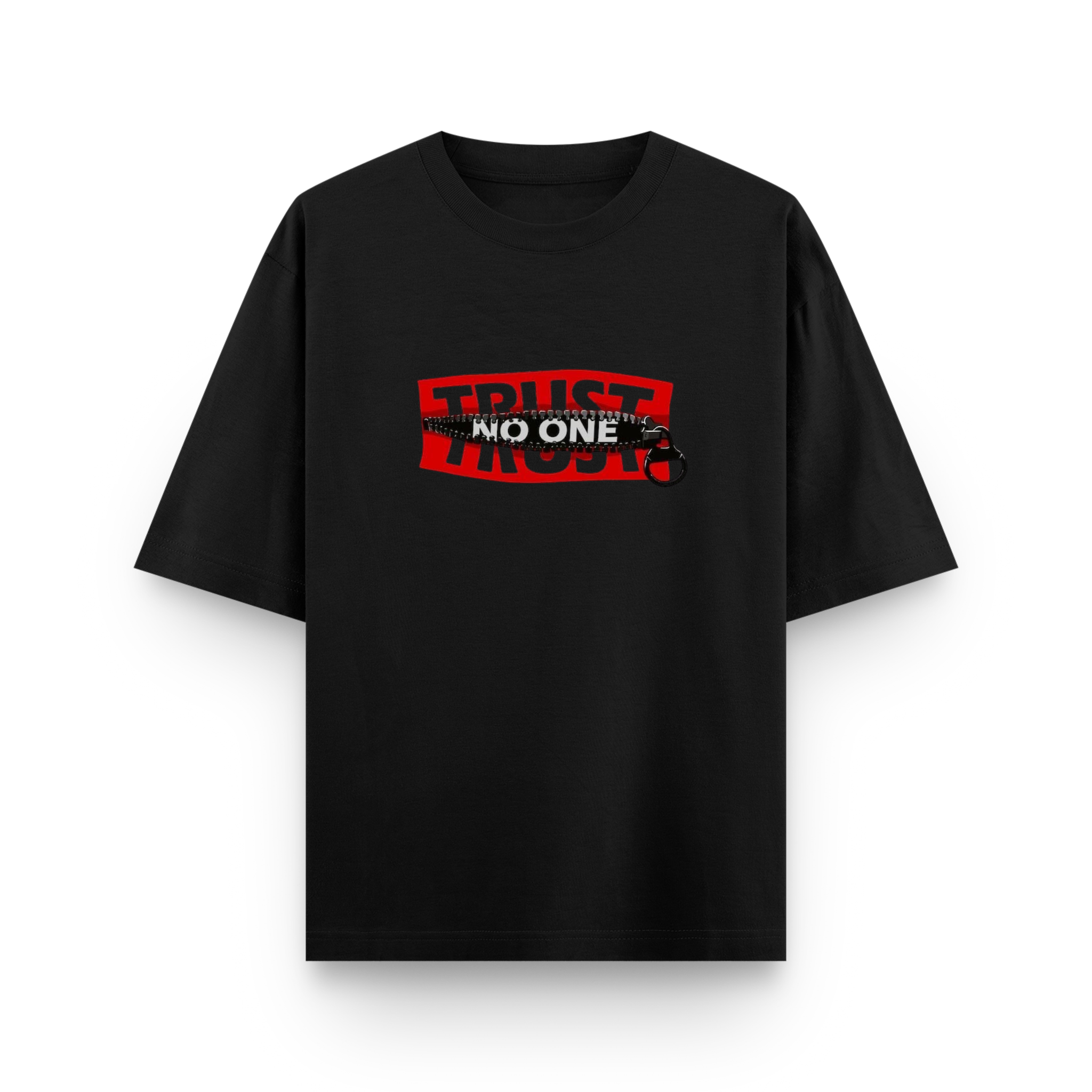 Trust No One Typography Unisex Oversized Black T-Shirt