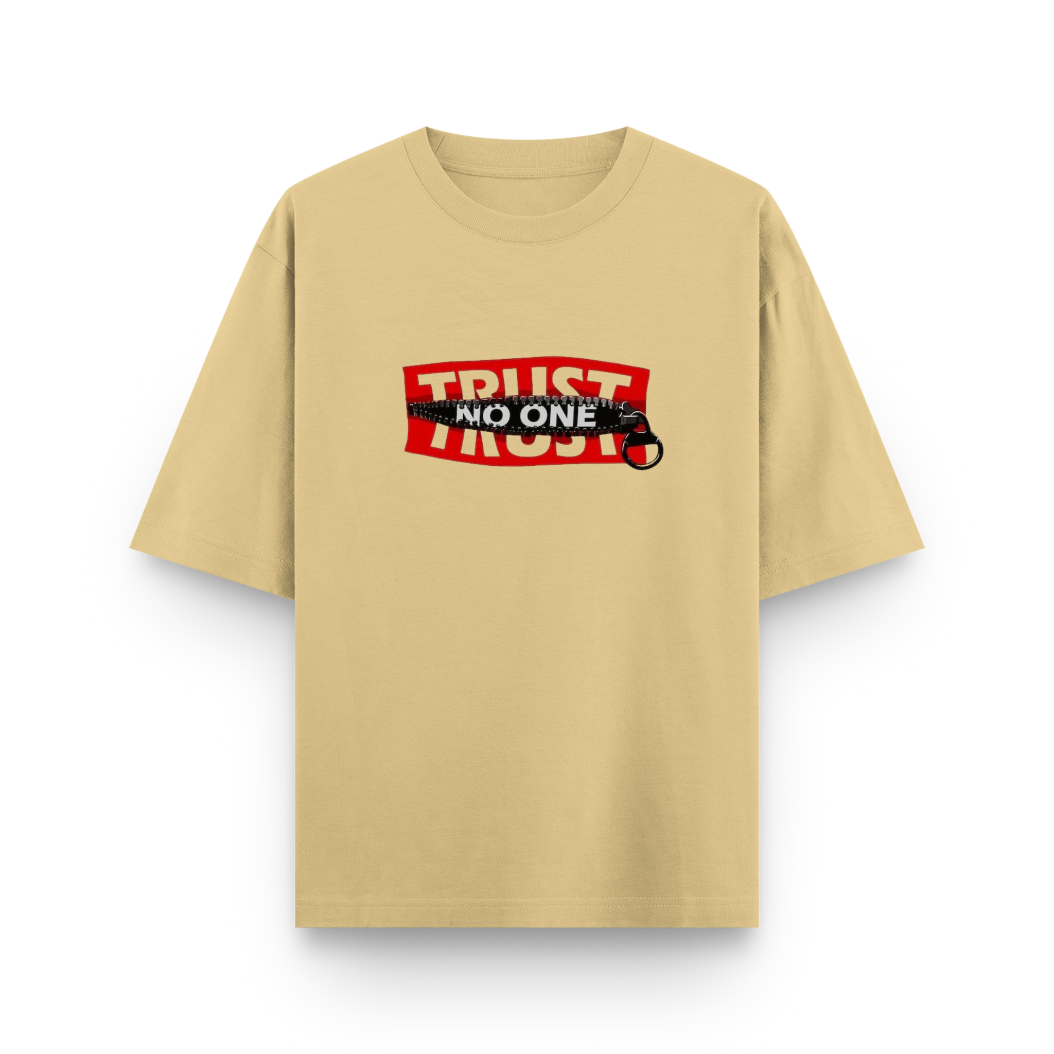 Trust No One Typography Unisex Oversized Beige T-Shirt