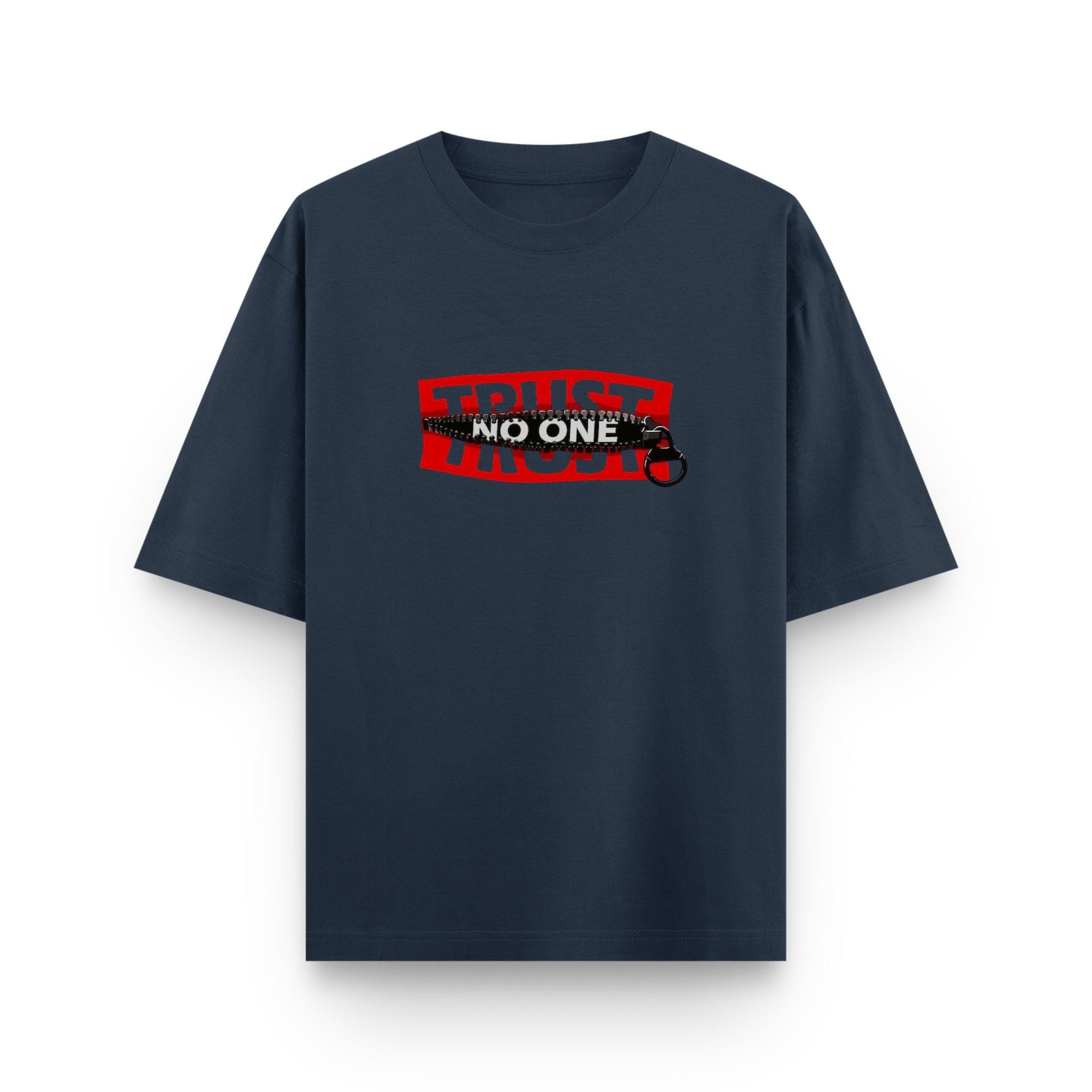 Trust No One Typography Unisex Oversized Navy Blue T-Shirt