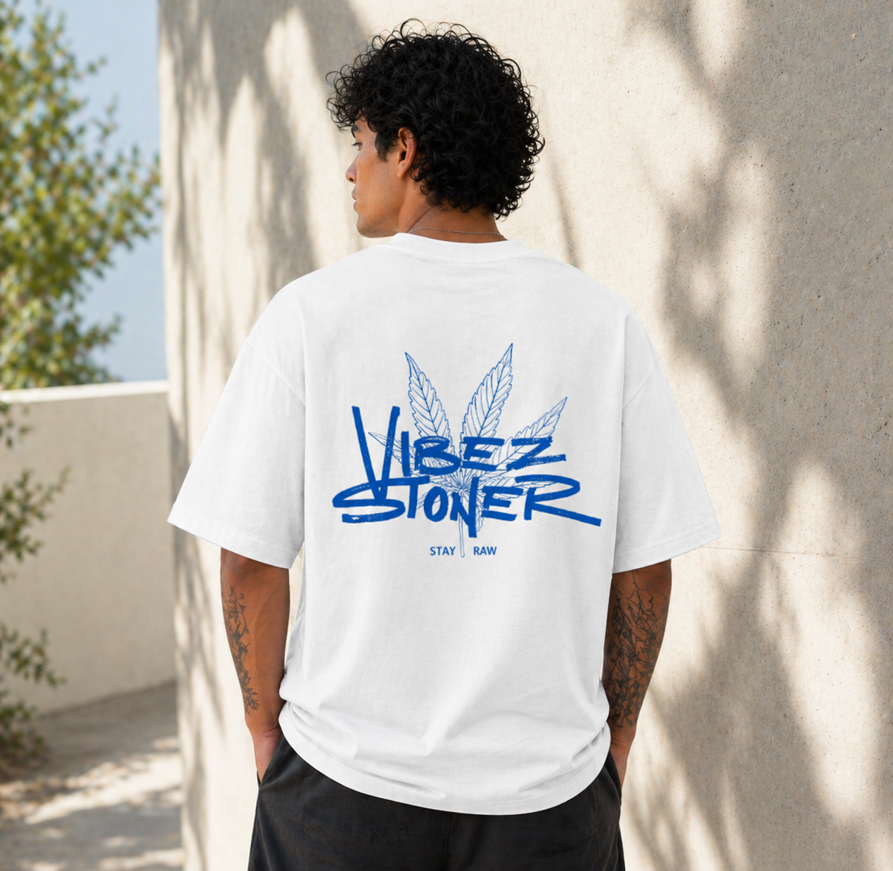Vibes Stoner Oversized Graphic White Cotton T shirt