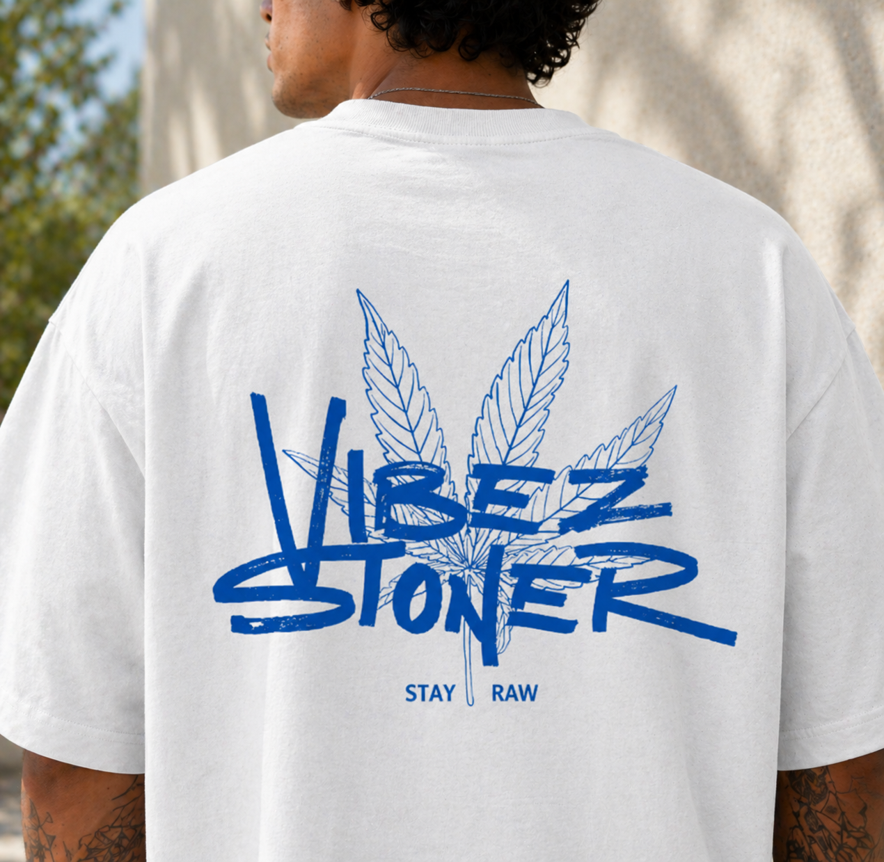 Vibes Stoner Oversized Graphic White Cotton T shirt