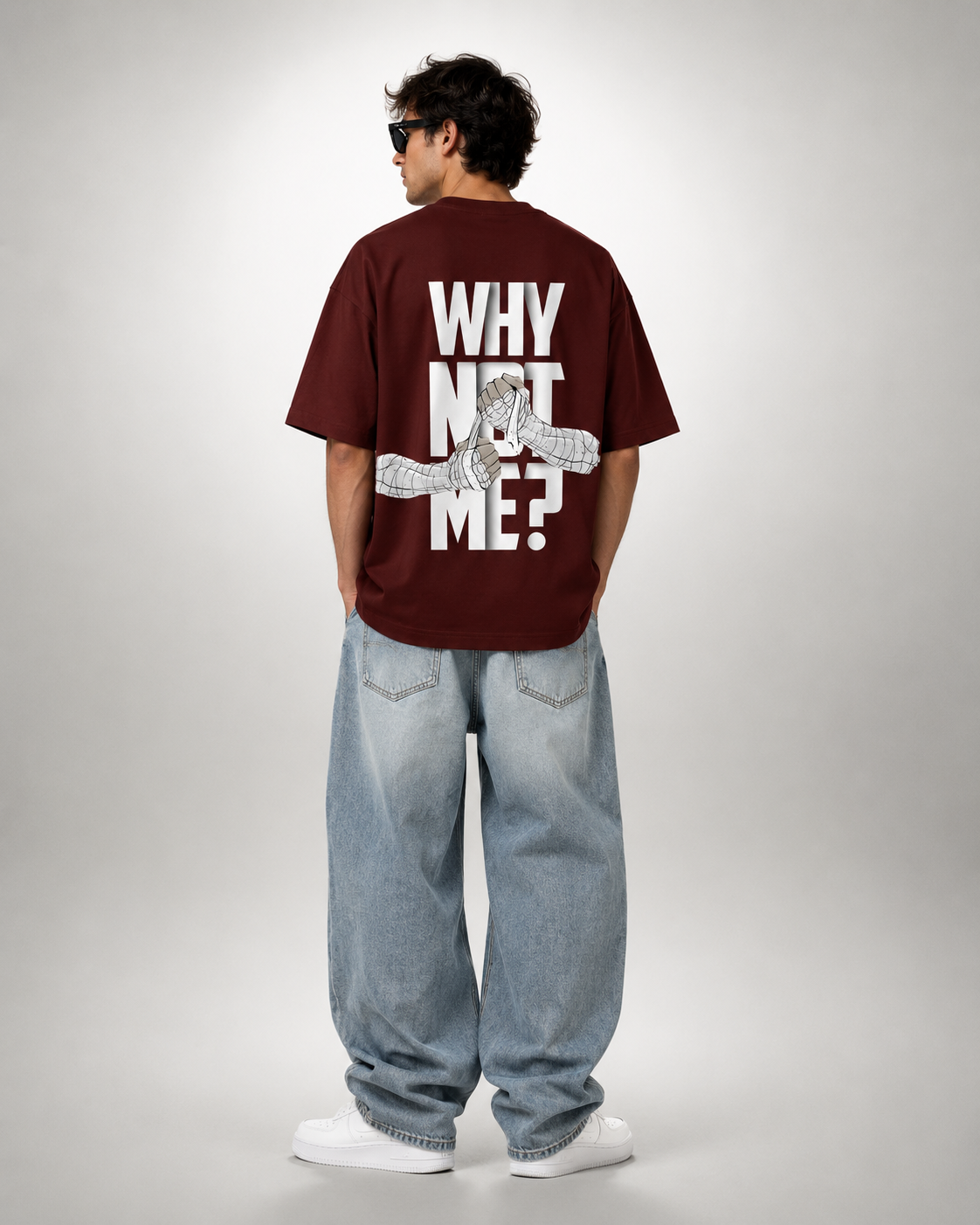 Why Not Me Rock Lee Edition Maroon Oversized T-Shirt