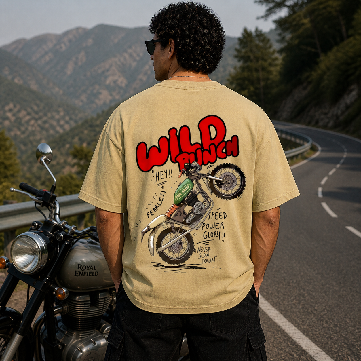 Wild Punch Rider Streetwear Oversized Beige T-Shirt