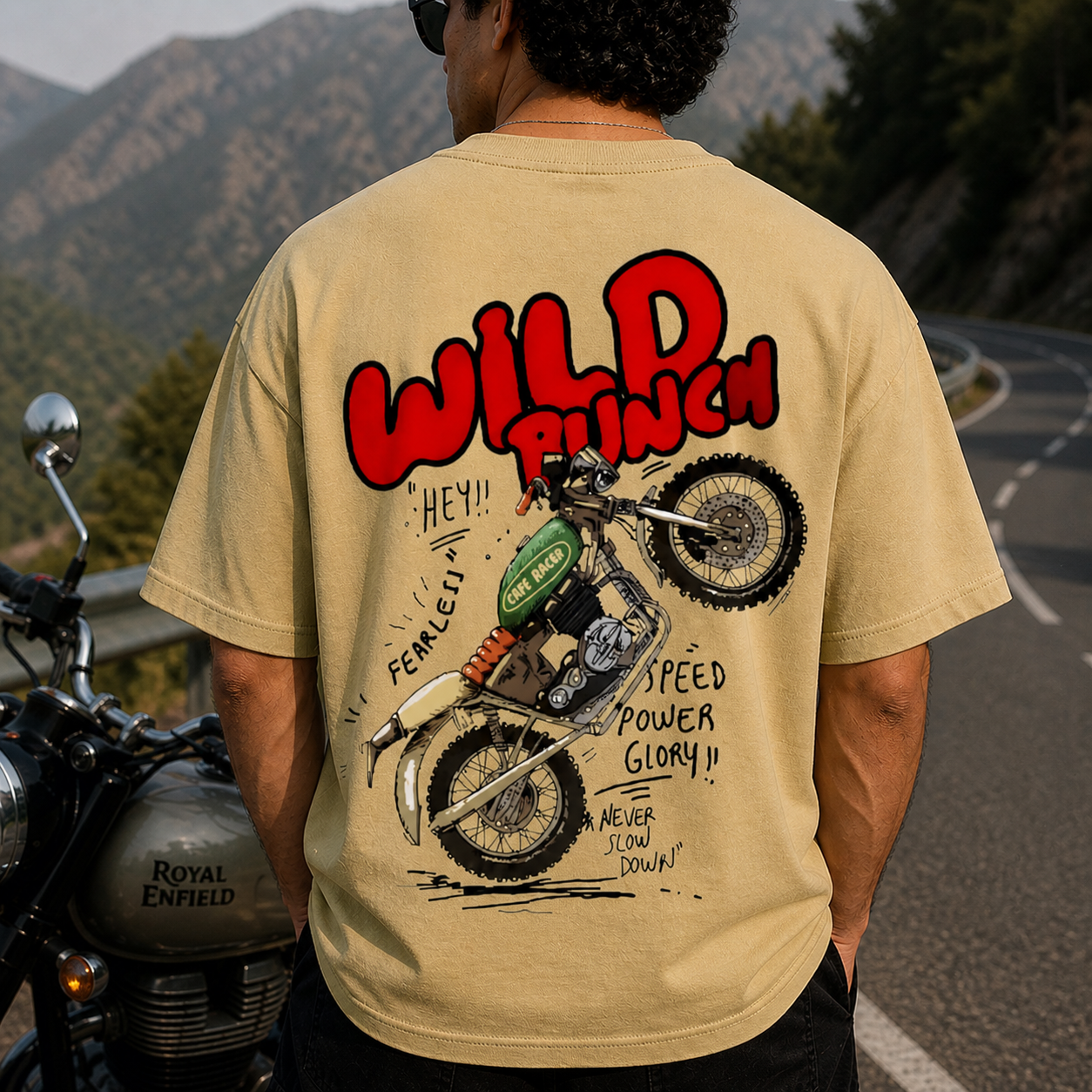 Wild Punch Rider Streetwear Oversized Beige T-Shirt