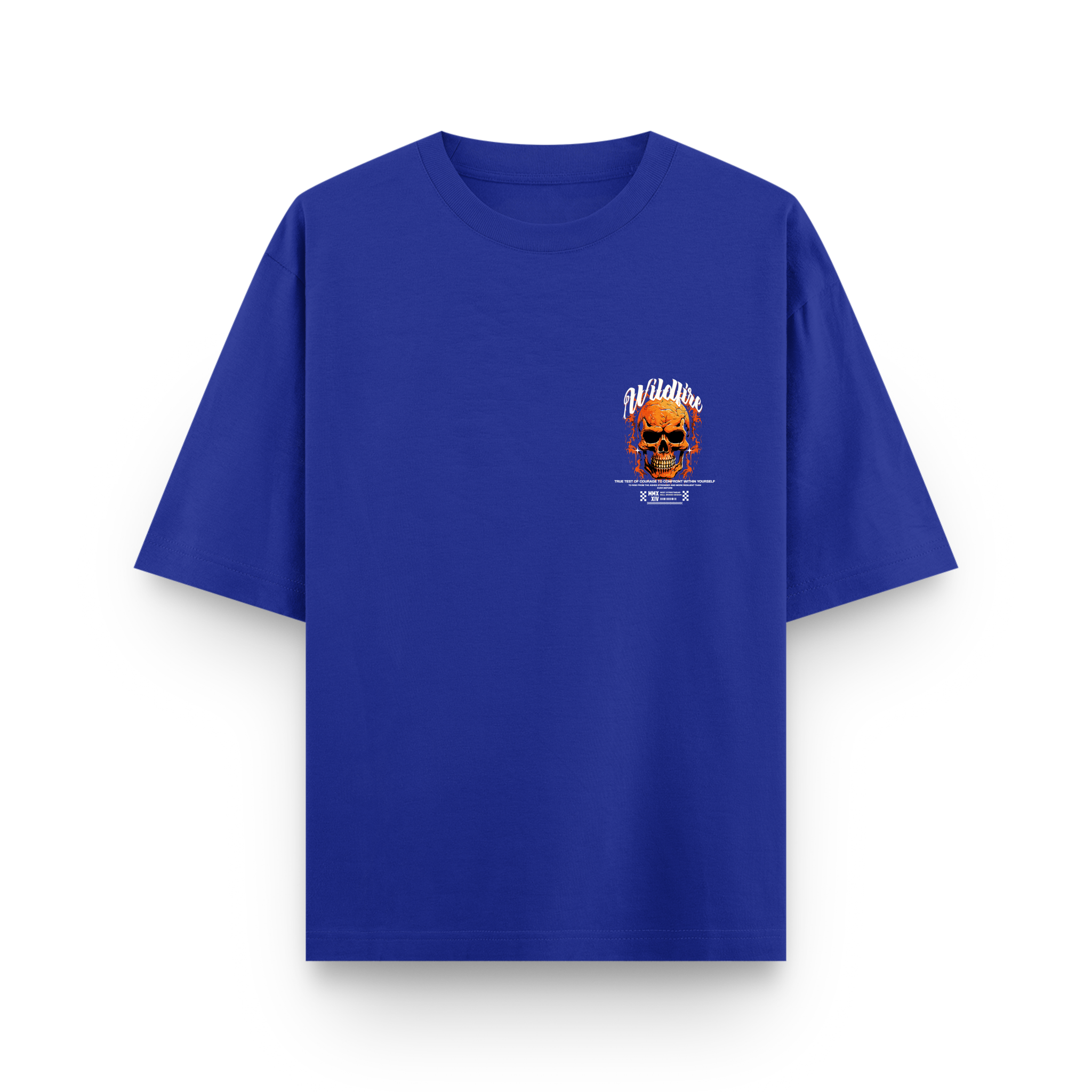 Wildfire Flame Skull Cotton Oversized Royal Blue Streetwear T-Shirt