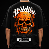 Wildfire Flame Skull Cotton Oversized Black Streetwear T-Shirt