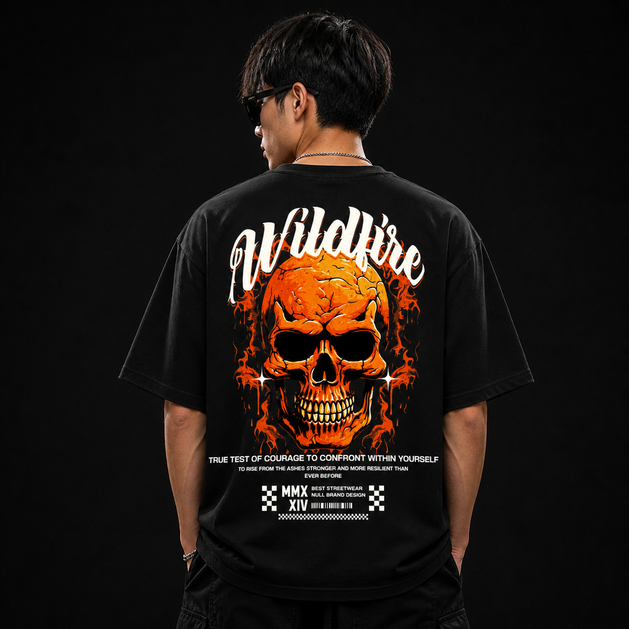 Wildfire Flame Skull Cotton Oversized Black Streetwear T-Shirt