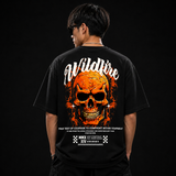 Wildfire Flame Skull Cotton Oversized Black Streetwear T-Shirt