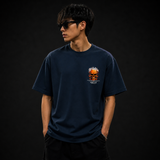 Wildfire Flame Skull Cotton Oversized Navy Blue Streetwear T-Shirt