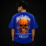 Wildfire Flame Skull Cotton Oversized Royal Blue Streetwear T-Shirt