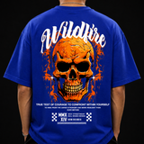Wildfire Flame Skull Cotton Oversized Royal Blue Streetwear T-Shirt