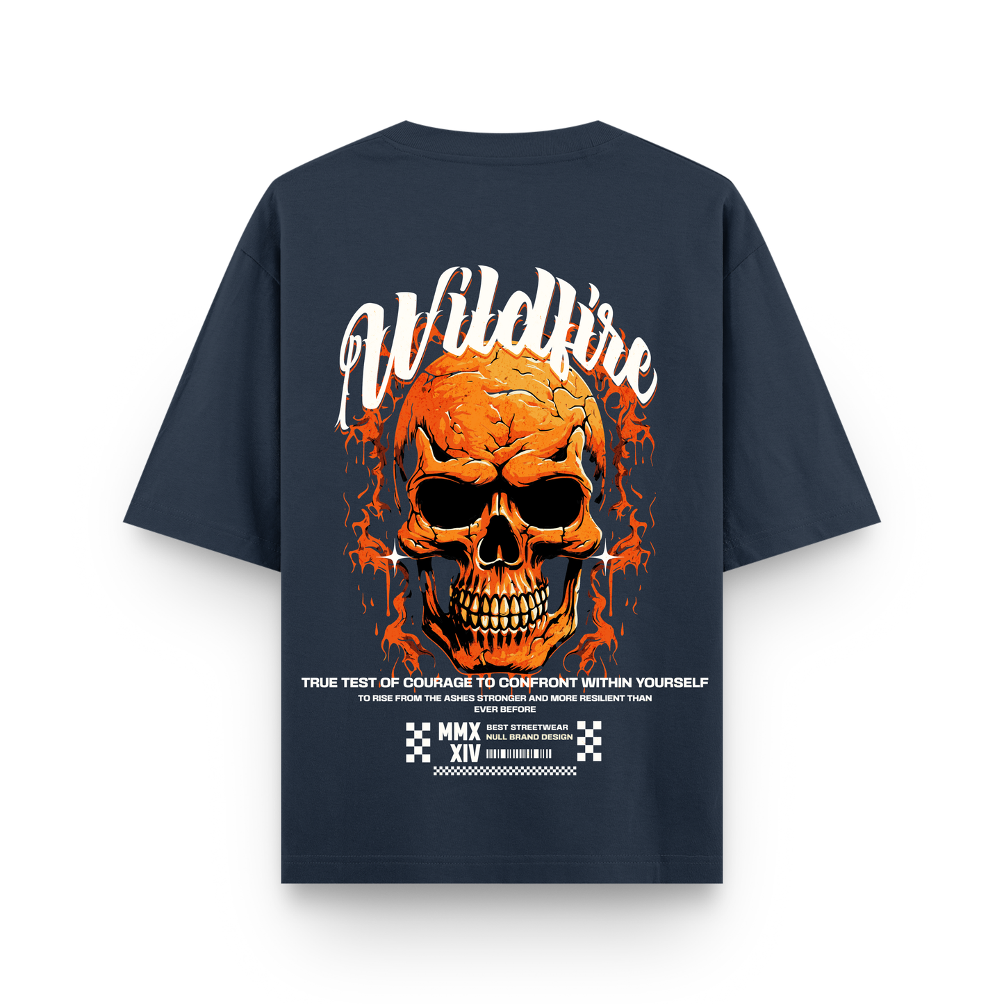 Wildfire Flame Skull Cotton Oversized Navy Blue Streetwear T-Shirt