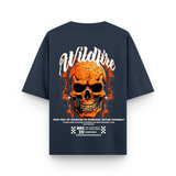 Wildfire Flame Skull Cotton Oversized Navy Blue Streetwear T-Shirt