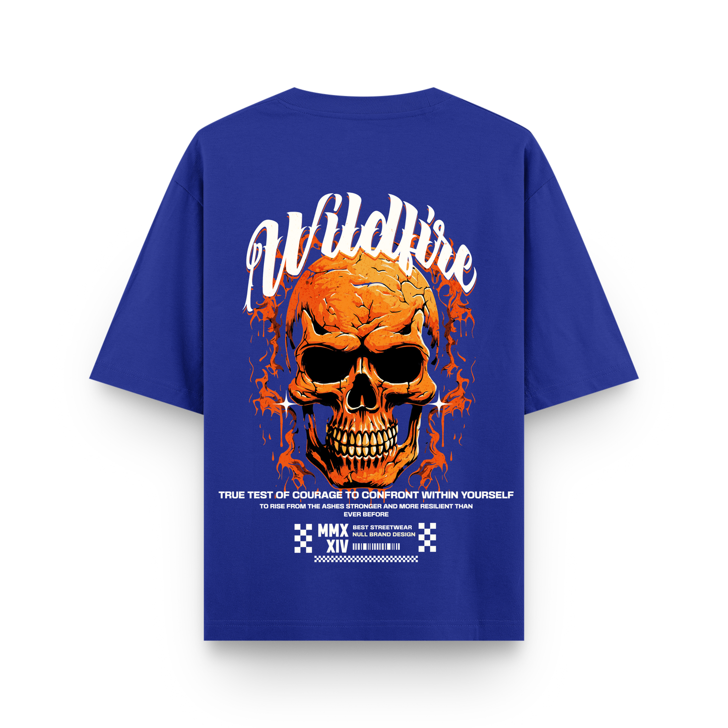 Wildfire Flame Skull Cotton Oversized Royal Blue Streetwear T-Shirt