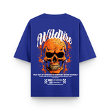 Wildfire Flame Skull Cotton Oversized Royal Blue Streetwear T-Shirt