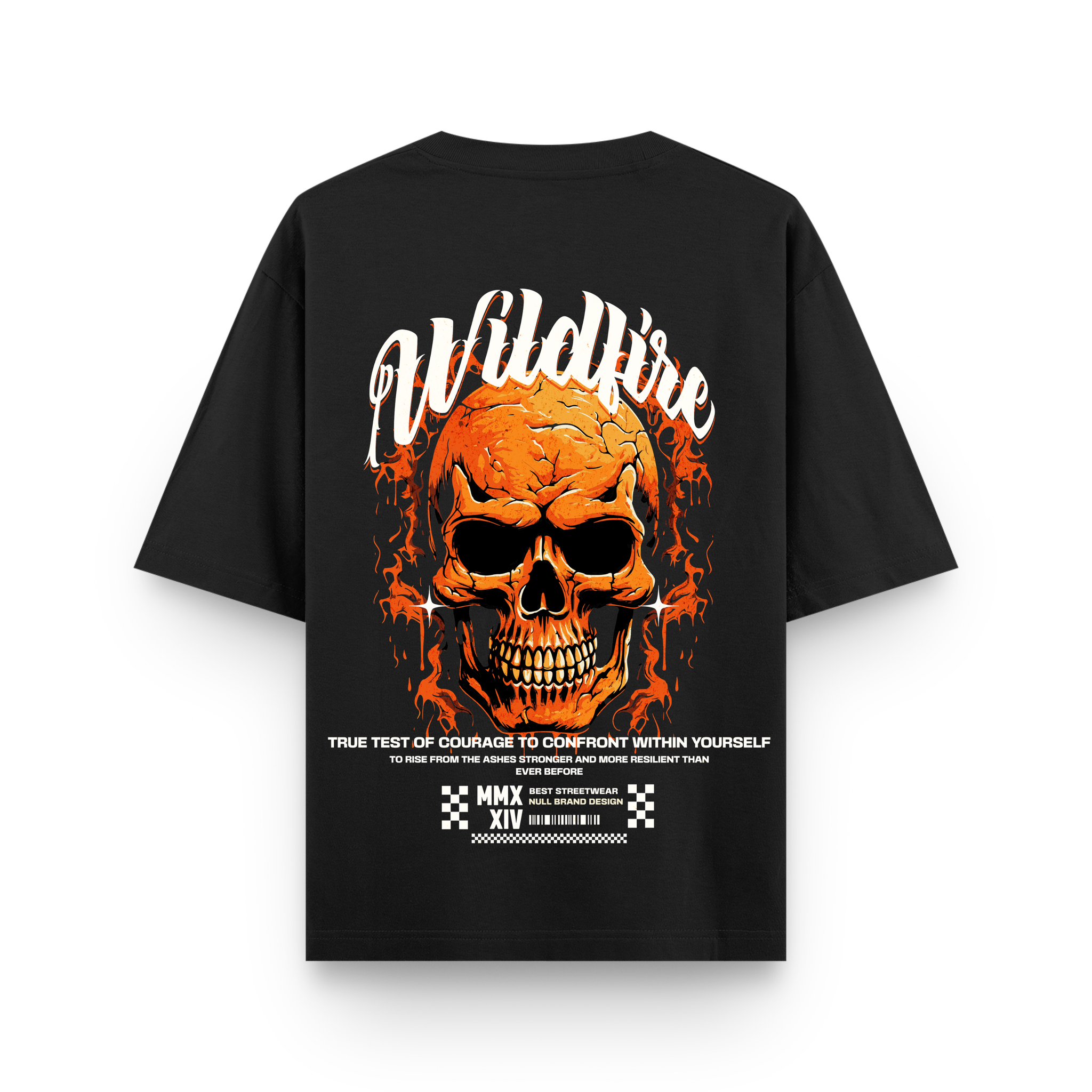 Wildfire Flame Skull Cotton Oversized Black Streetwear T-Shirt