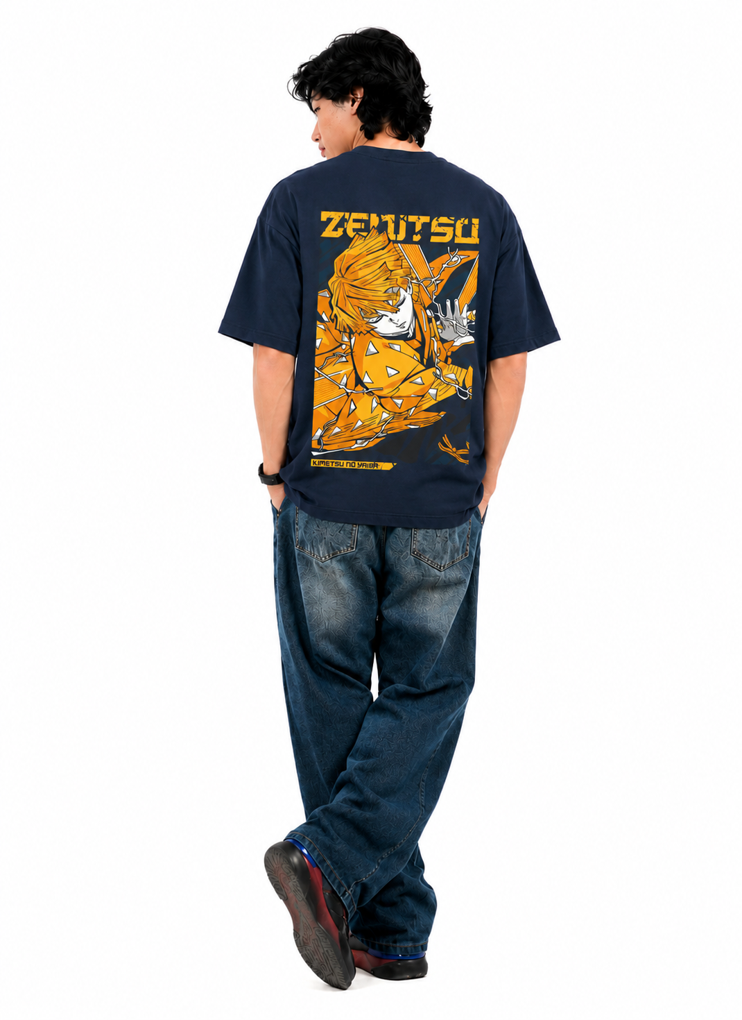 Zenitsu Thunder Oversized Cotton Unisex Navy Blue T-Shirt