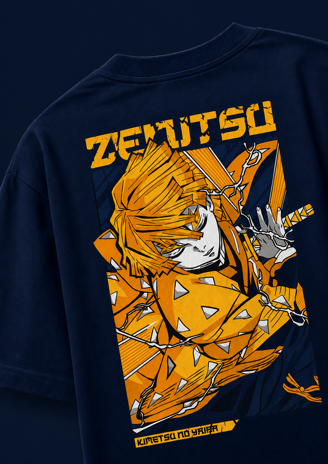 Zenitsu Thunder Oversized Cotton Unisex Navy Blue T-Shirt