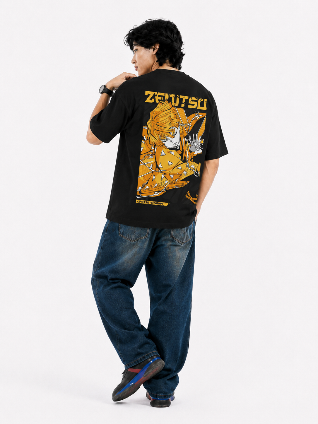 Zenitsu Thunder Oversized Cotton Unisex Black T-Shirt