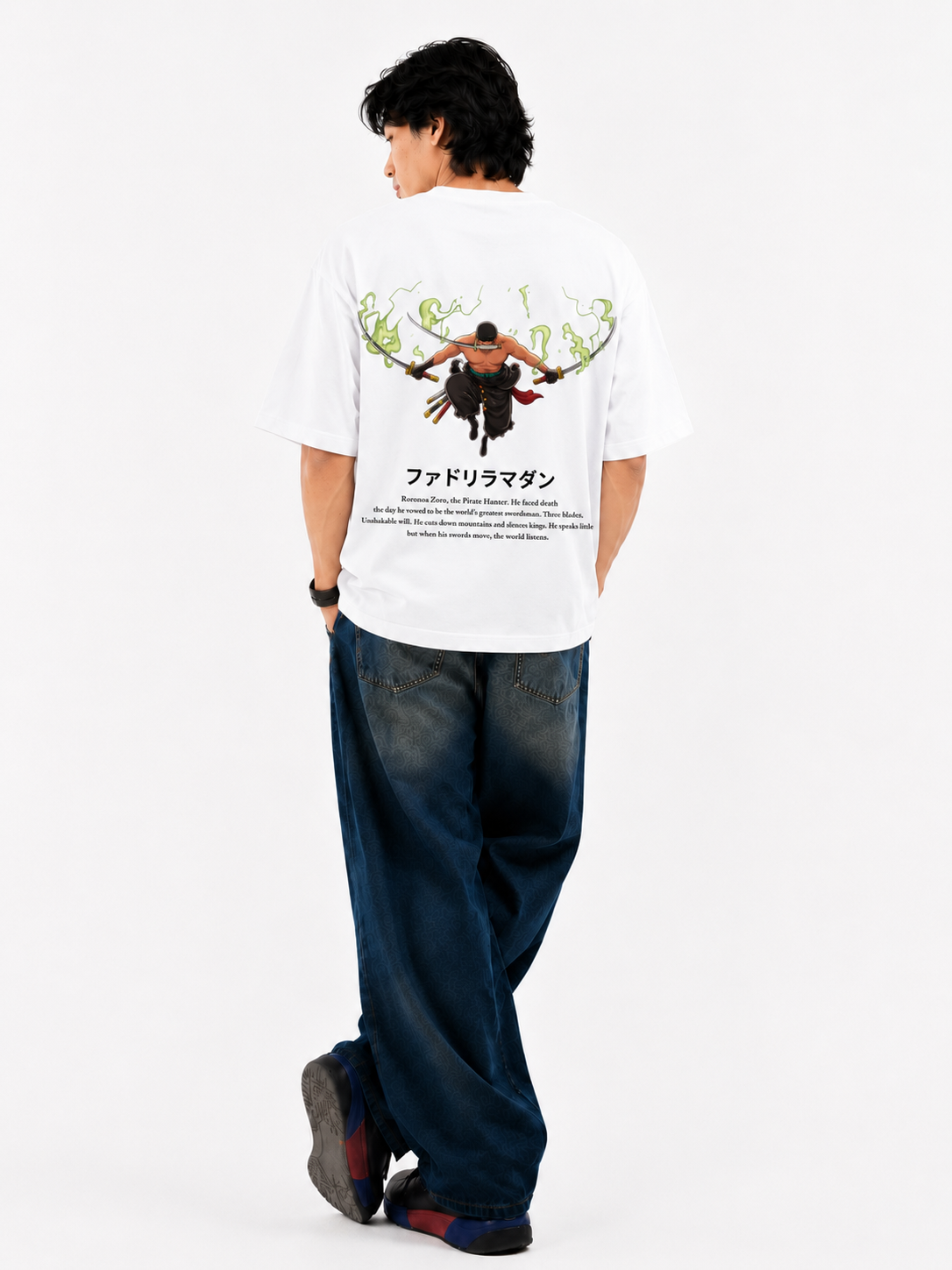 Zoro Inferno Cotton Oversized White Anime T-Shirt