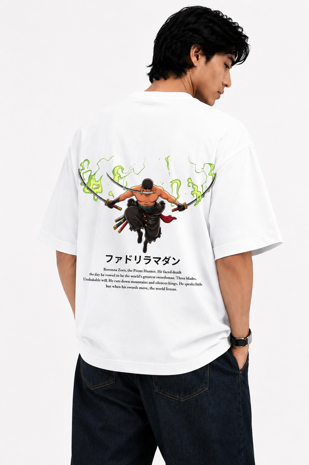 Zoro Inferno Cotton Oversized White Anime T-Shirt