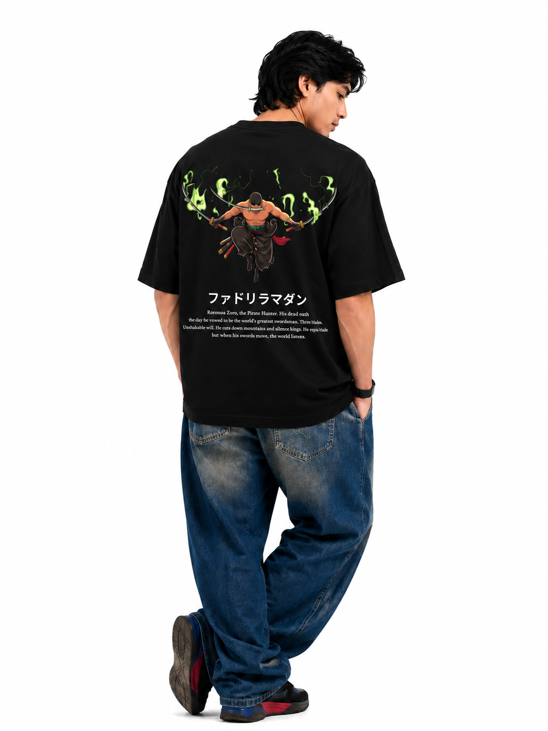 Zoro Inferno Cotton Oversized Black Anime T-shirt