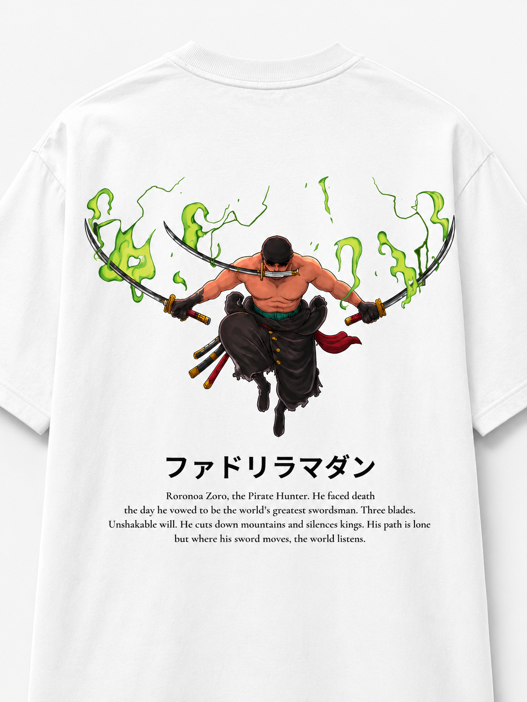 Zoro Inferno Cotton Oversized White Anime T-Shirt