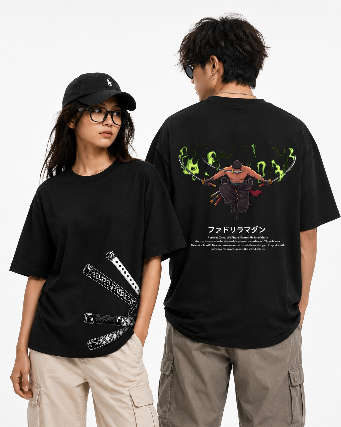 Zoro Inferno Cotton Oversized Black Anime T-shirt