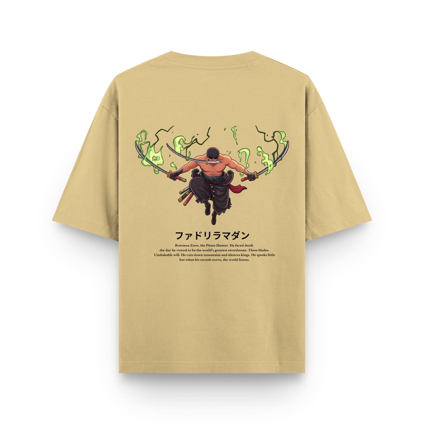 Zoro Inferno Cotton Oversized Beige Anime T-Shirt