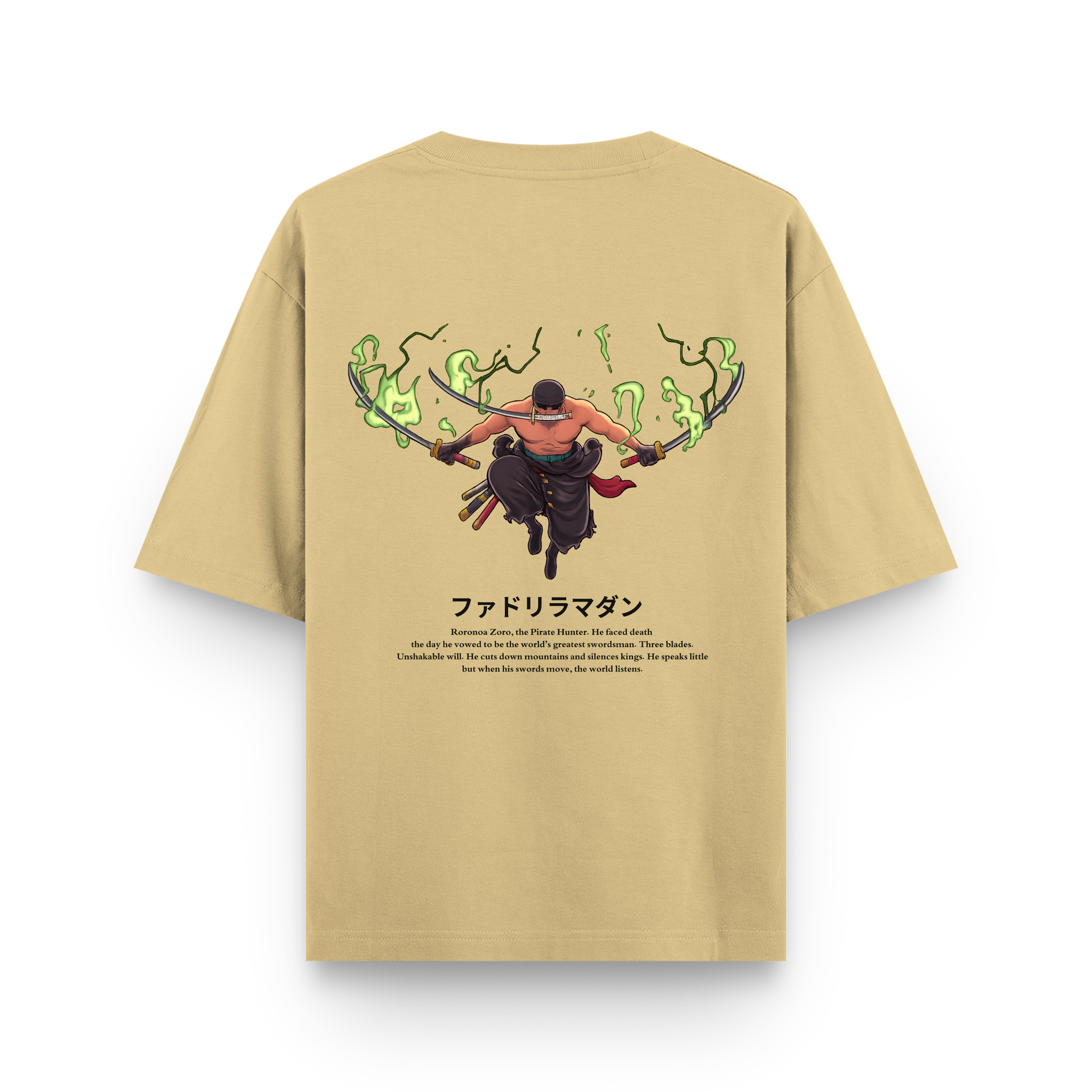 Zoro Inferno Cotton Oversized Beige Anime T-Shirt