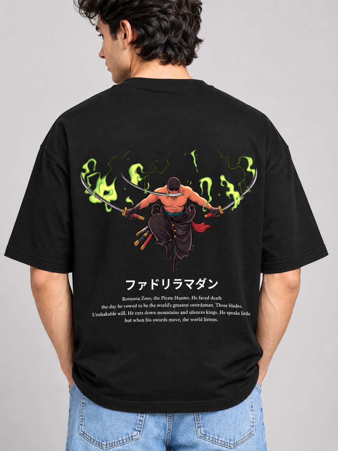 Zoro Inferno Cotton Oversized Black Anime T-shirt