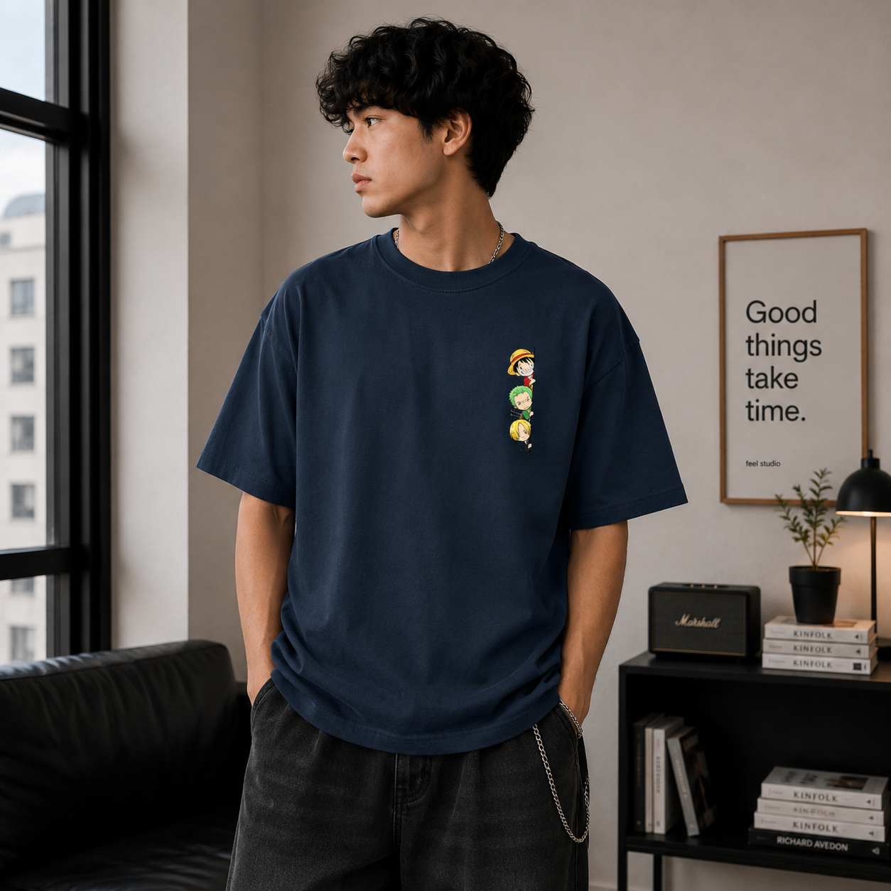 Zoro Katana Oversized Navy Blue Anime Graphic T-shirt