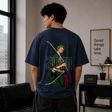 Zoro Katana Oversized Navy Blue Anime Graphic T-shirt